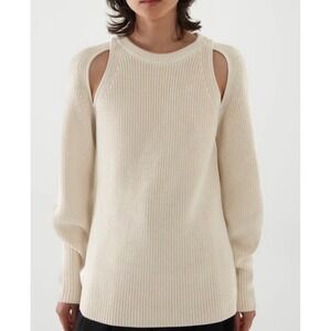 Cos Sweater Knitted Chunky Cut Out Shoulder Women Large Off White Cream Boho